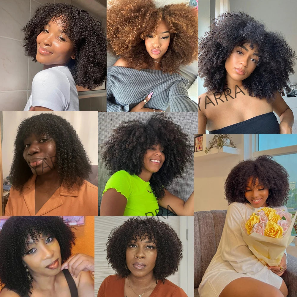 "Afro Kinky Curly Wig with Bangs – 100% Human Hair