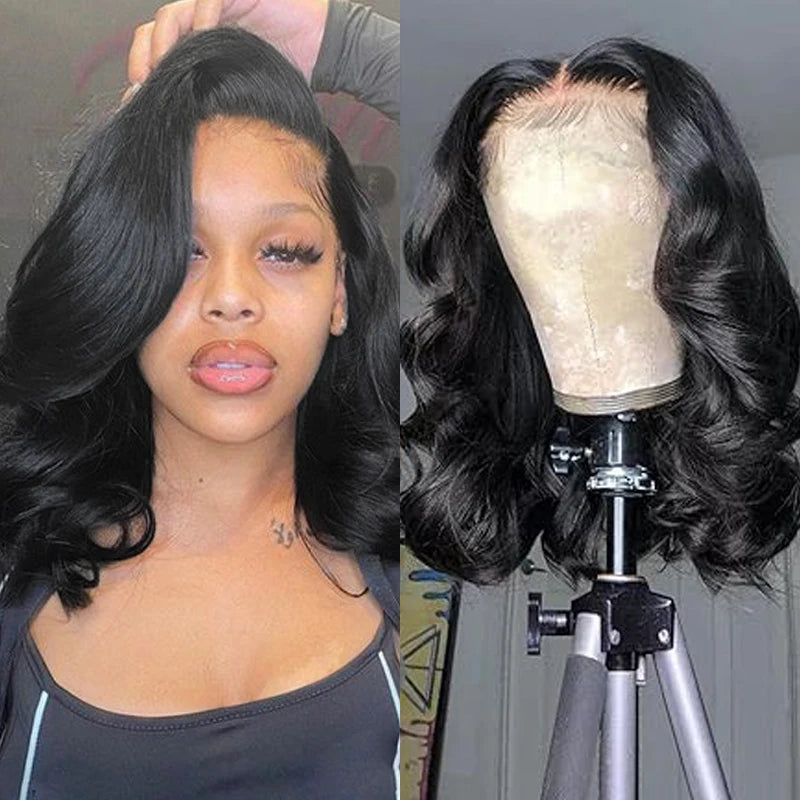 16" Body Wave Bob Wig, 180% Density, Pre-Plucked HD Lace