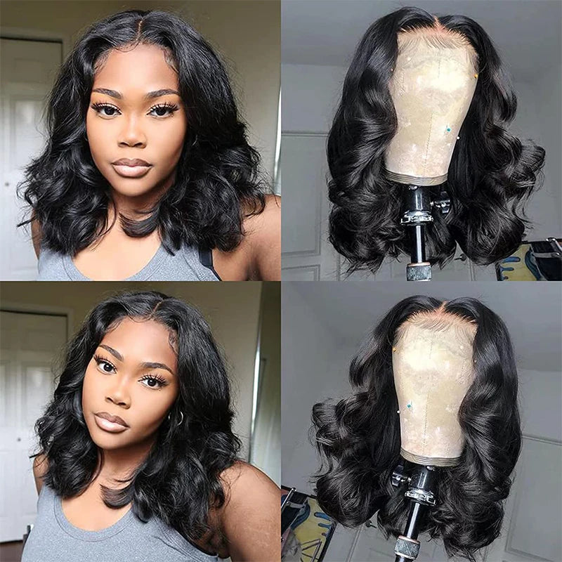 16" Body Wave Bob Wig, 180% Density, Pre-Plucked HD Lace