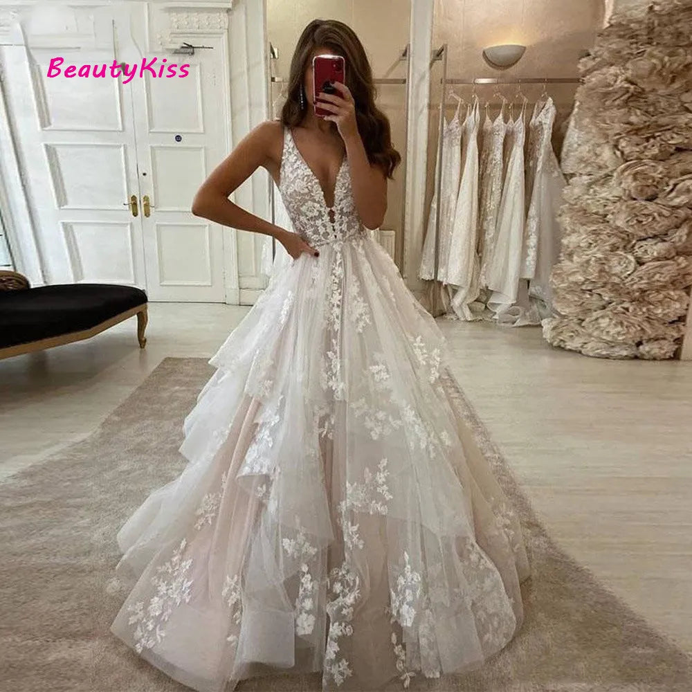 A-Line V-Neck Boho Wedding Dress