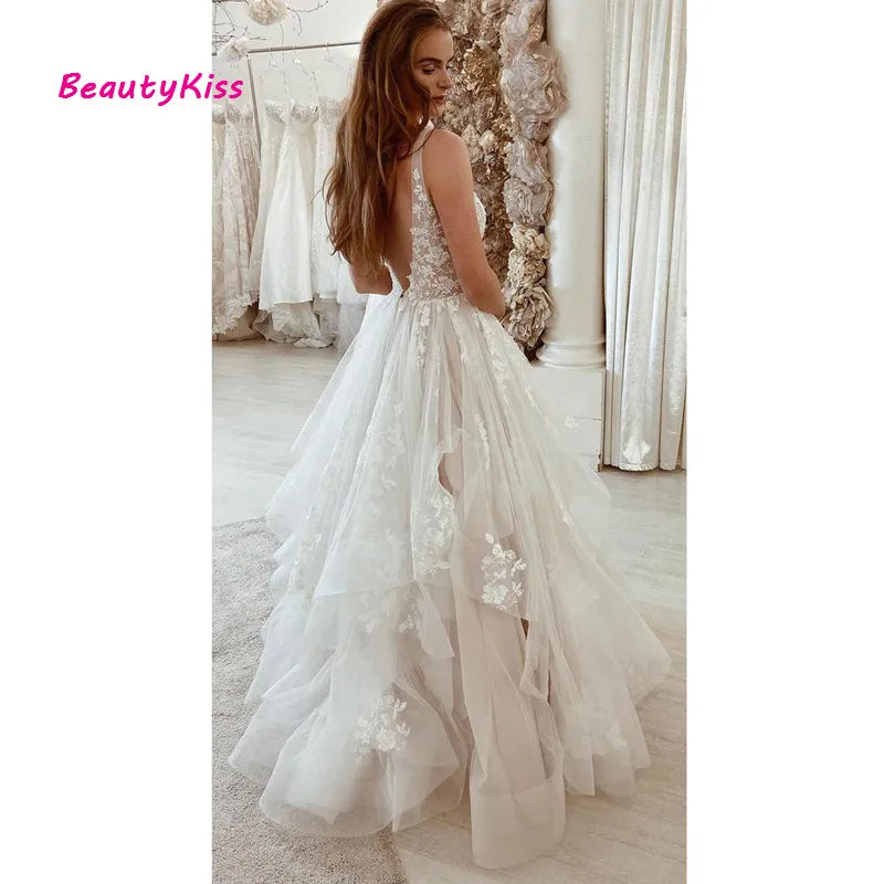 A-Line V-Neck Boho Wedding Dress