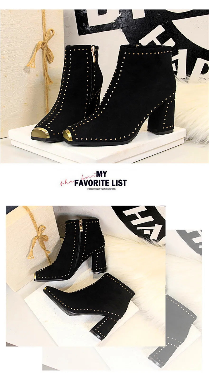 Retro Rivets Women Winter Warm Plush Fashion Short Boots