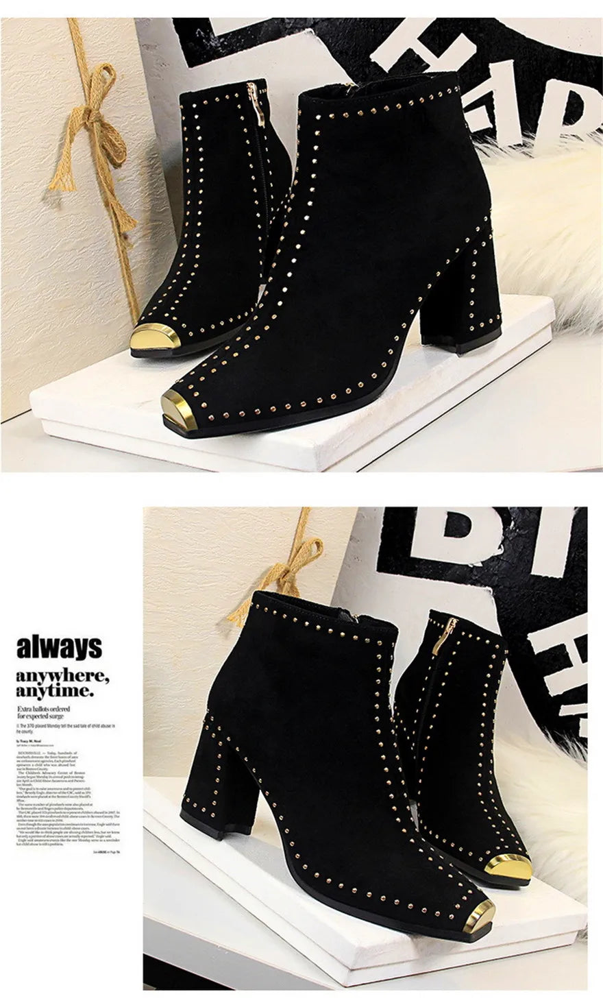 Retro Rivets Women Winter Warm Plush Fashion Short Boots