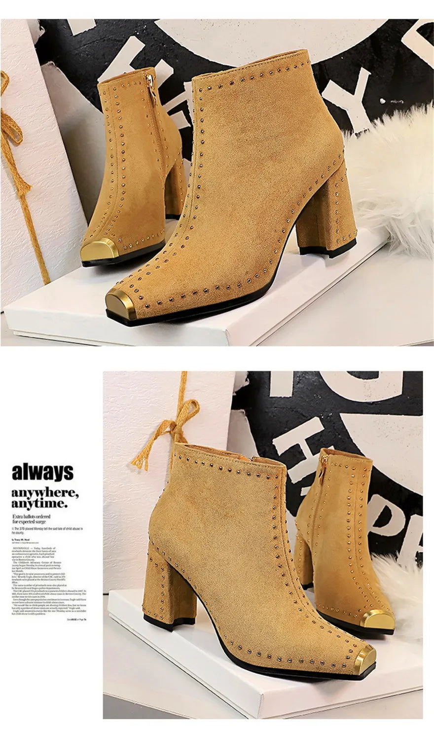 Retro Rivets Women Winter Warm Plush Fashion Short Boots