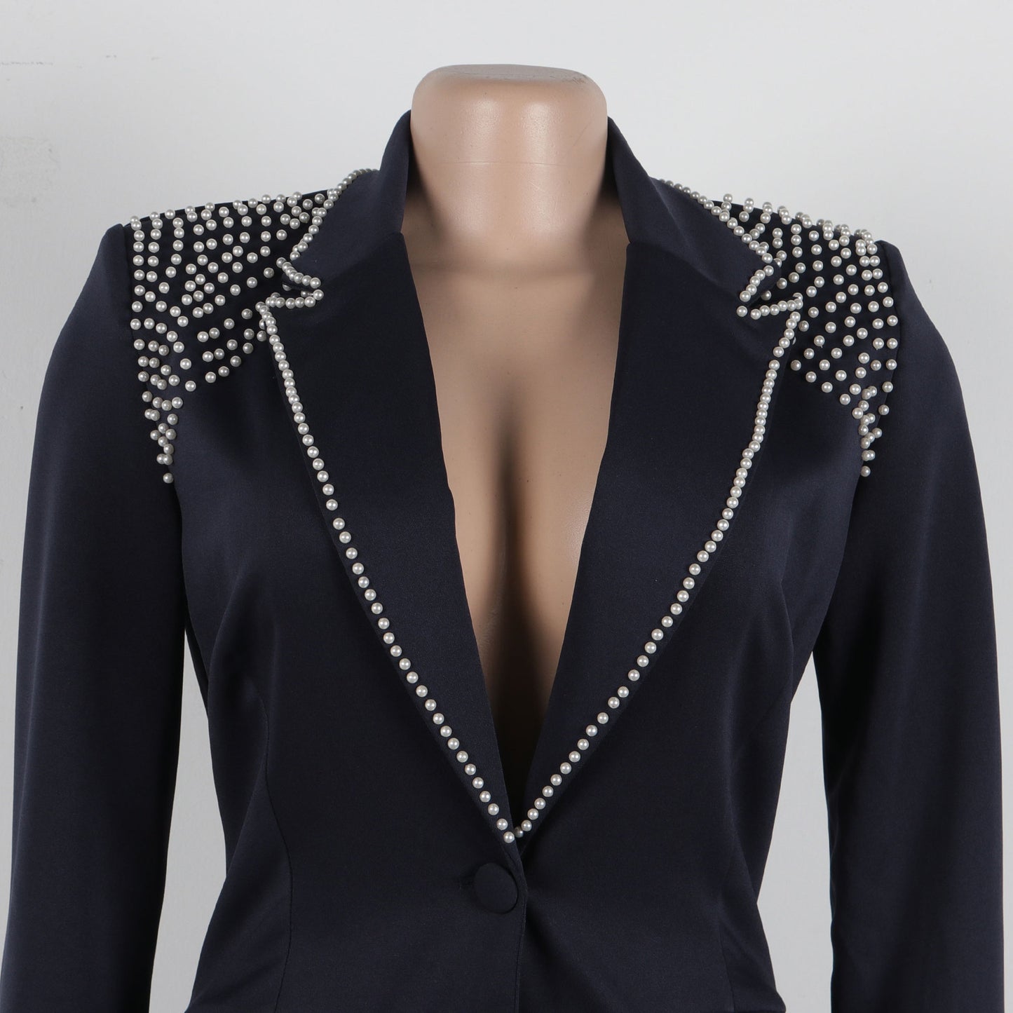 CM.YAYA Fashion Pearl Splicing Women's Set Long Sleeve Blazer