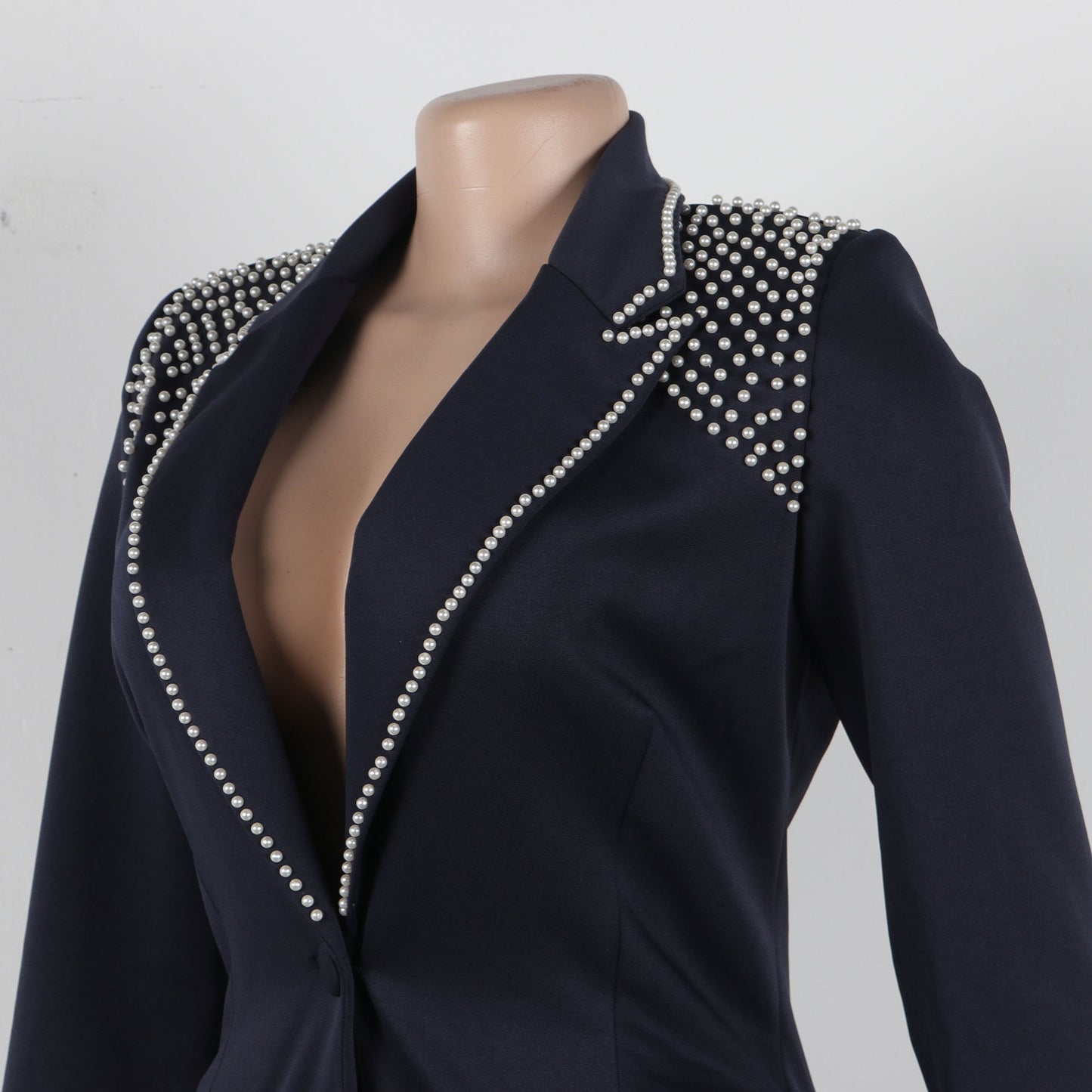 CM.YAYA Fashion Pearl Splicing Women's Set Long Sleeve Blazer