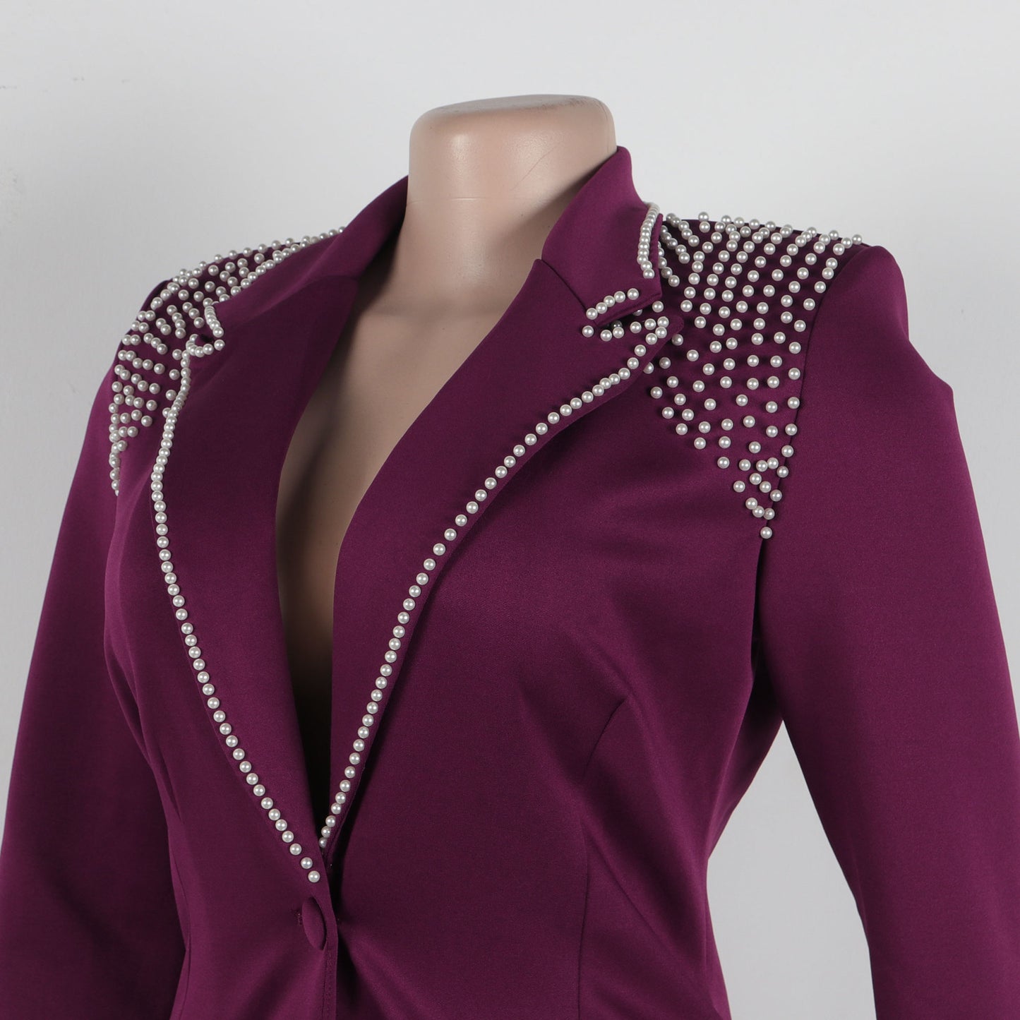 CM.YAYA Fashion Pearl Splicing Women's Set Long Sleeve Blazer