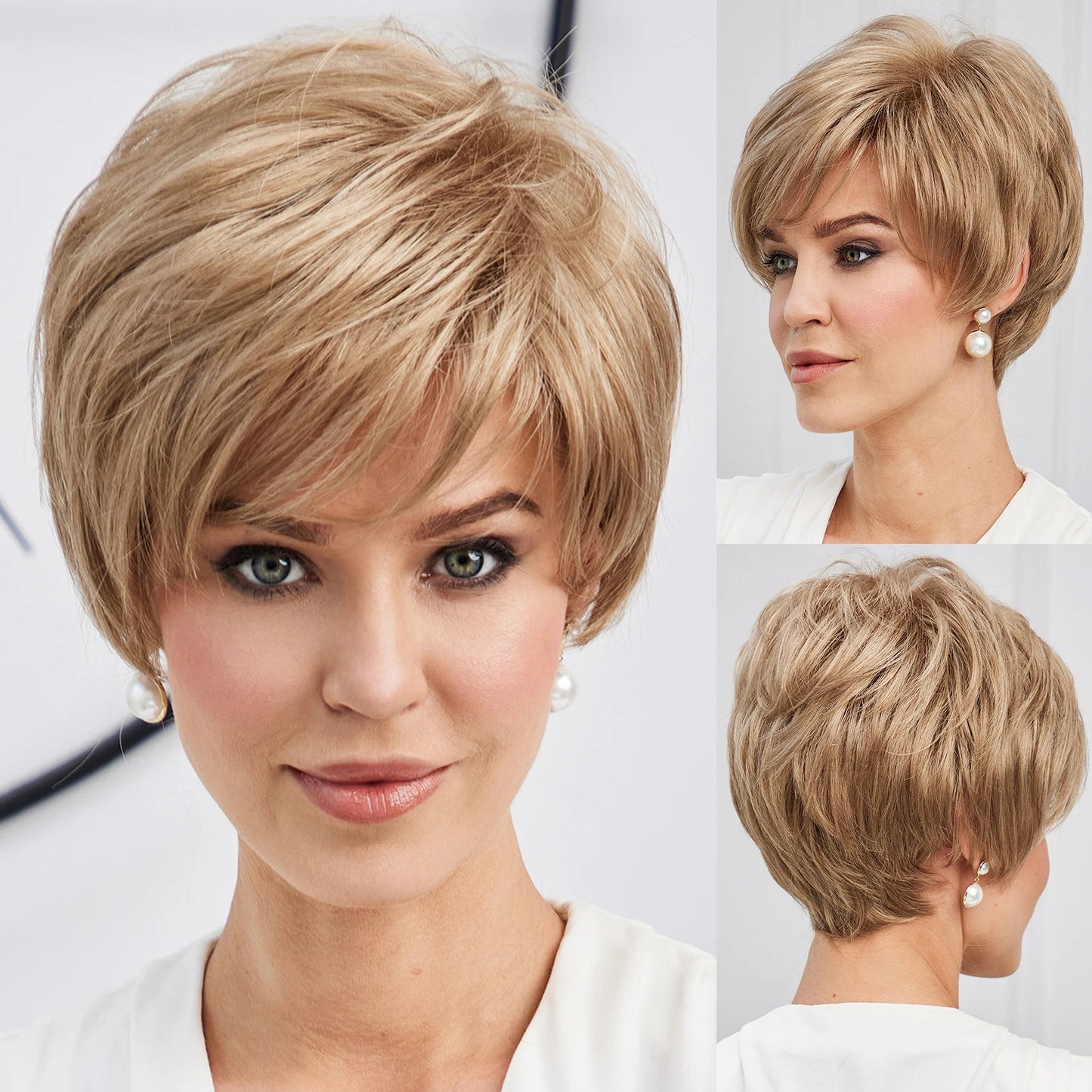 Grey Short Curly Bob Wig with Bangs- Fluffy Synthetic Hair for Women"