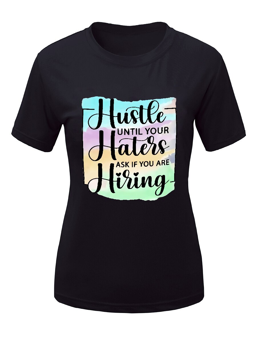 LW Tie-dye Hustle Letter Cute Cartoon Print T-shirt