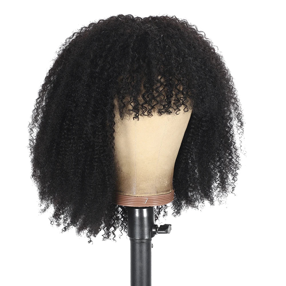 "Afro Kinky Curly Wig with Bangs – 100% Human Hair