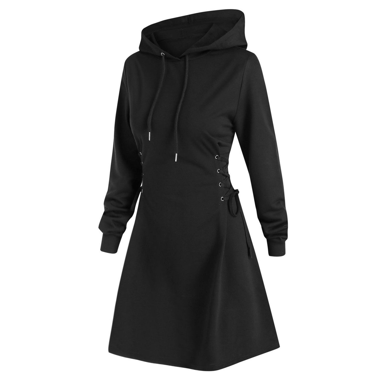 Women's Slim Fit V-Necktie-Waist Hoodie Dress – Long Sleeve,