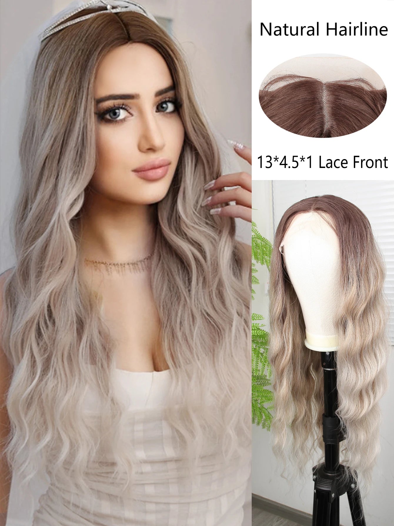 "Ombre 28'' Wavy Grey Lace Front Wig - Synthetic, Heat-Resistant"