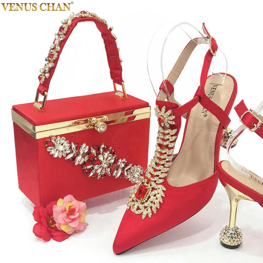 Venus Chan  Italian Design Girly Style Pointed Toe Wedding Shoes And Bag,