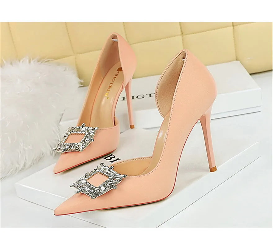 BIGTREE Blue Black Fashion Crystal Square Buckle Women Pumps