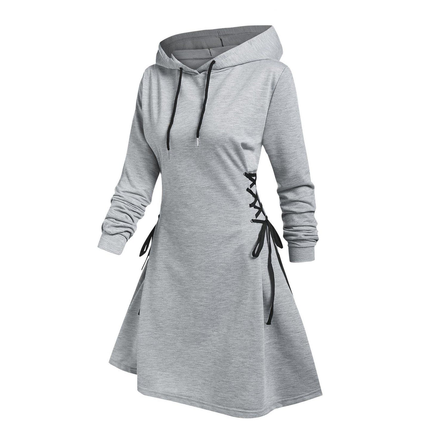 Women's Slim Fit V-Necktie-Waist Hoodie Dress – Long Sleeve,