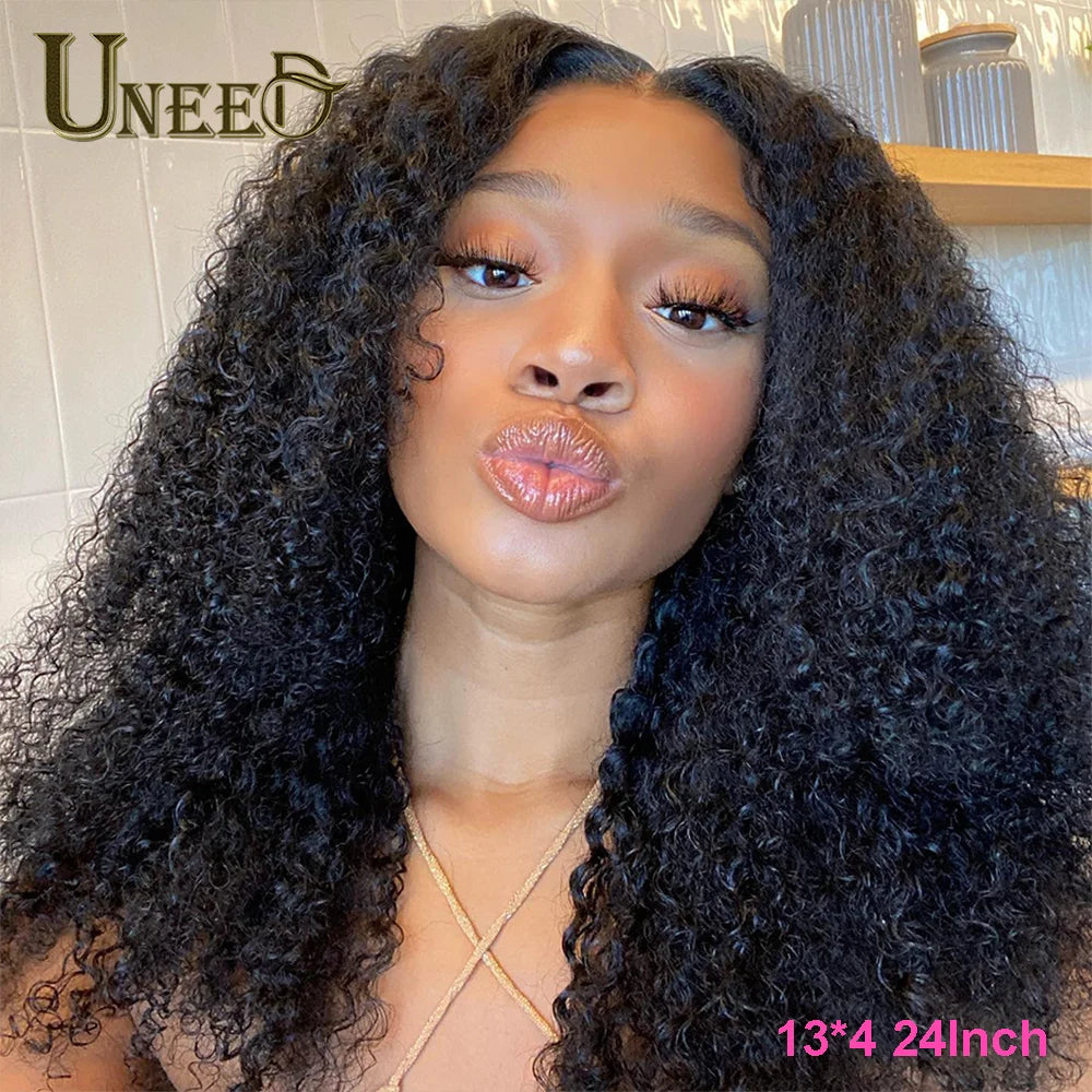 "Mongolian Kinky Curly 13x4 Lace Front Wig 180 Density"