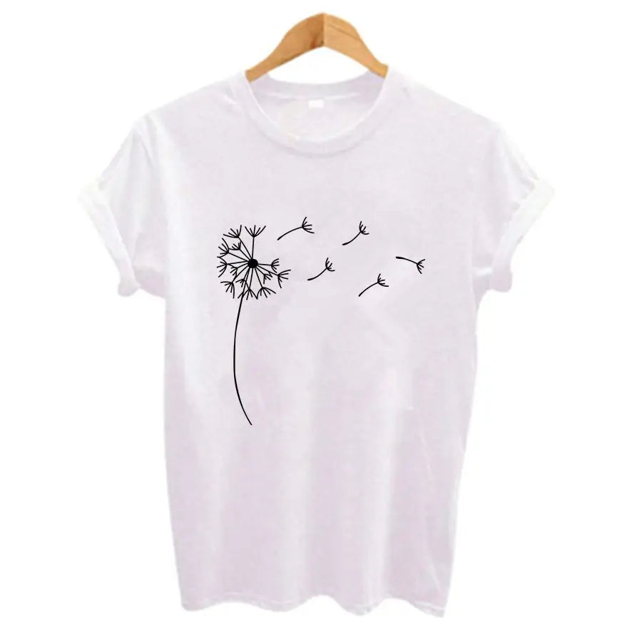 Dandelion Print Casual Funny Short Sleeve O-Neck T-shirt