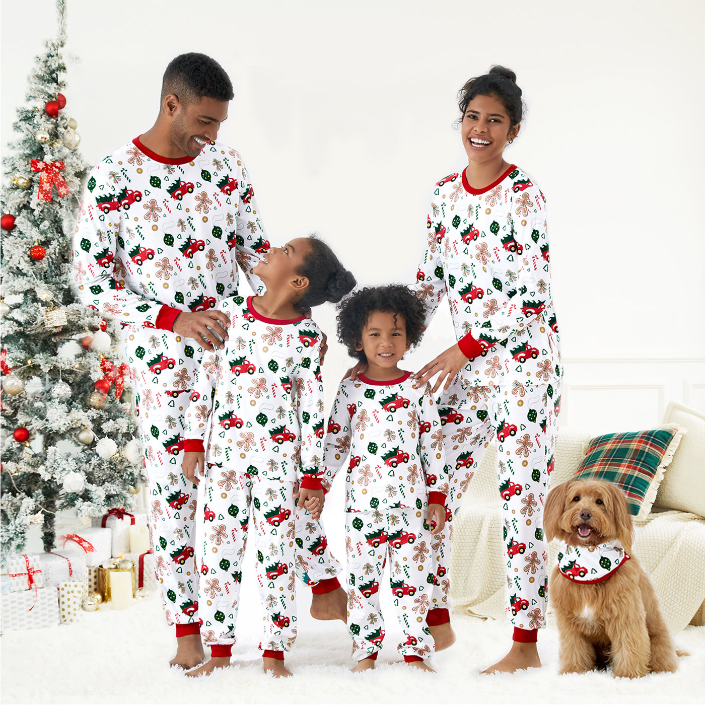 Christmas Family Matching Allover Red Truck Pajamas Sets