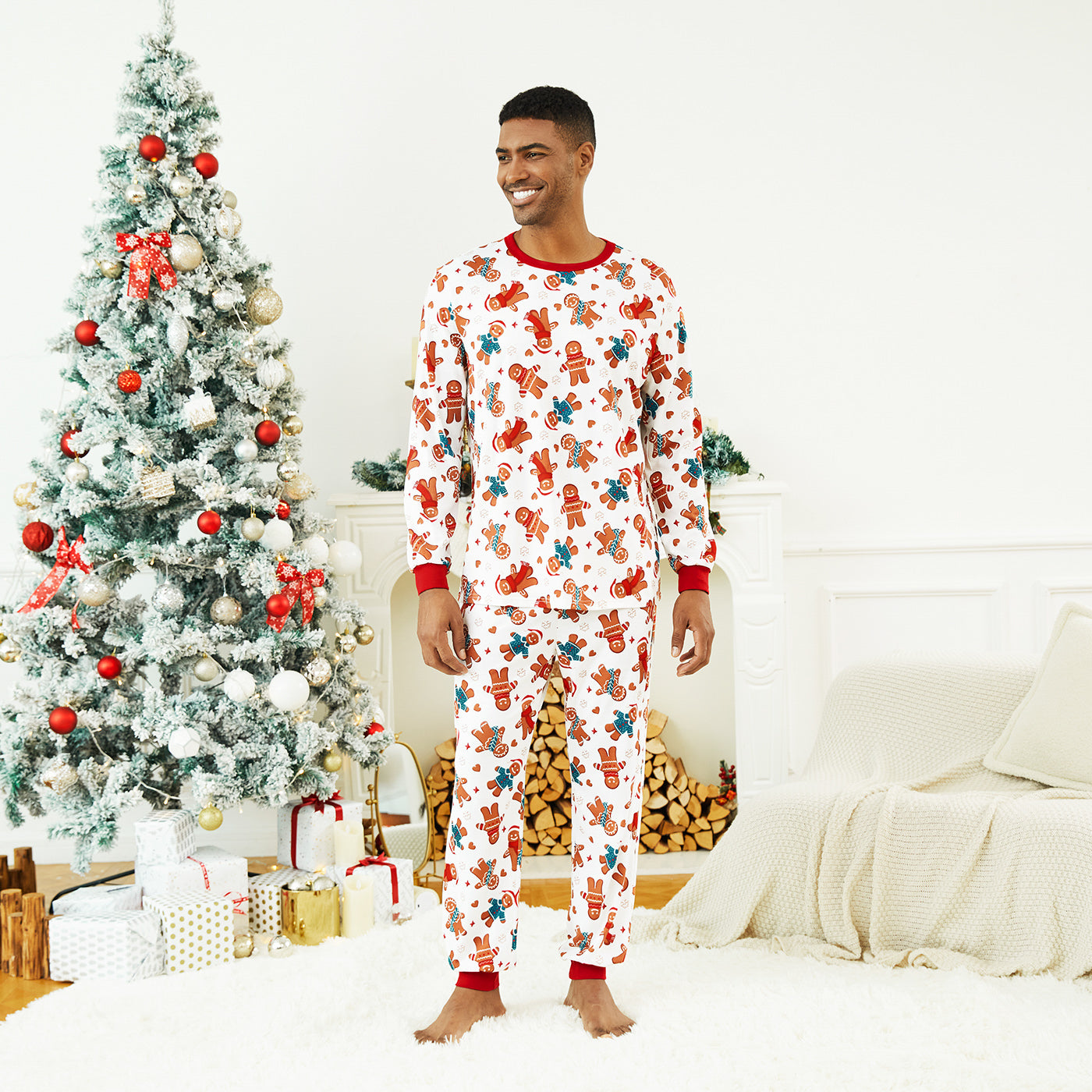 Christmas Cartoon Gingerbread Man Allover Pajamas