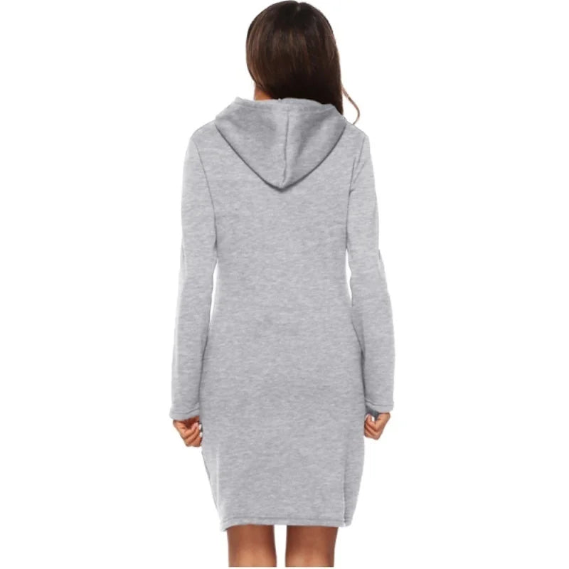 Newest Women's Solid Color Hooded Long Sleeve Dress - S-3XL