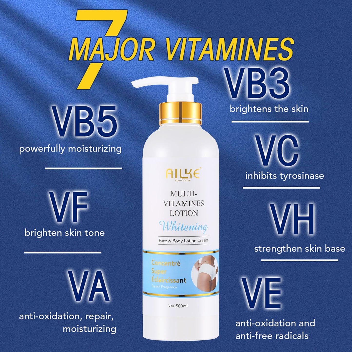 AILKE Multi-Vitamin Whitening Body Lotion, With Vitamins A, E, B3,B5,