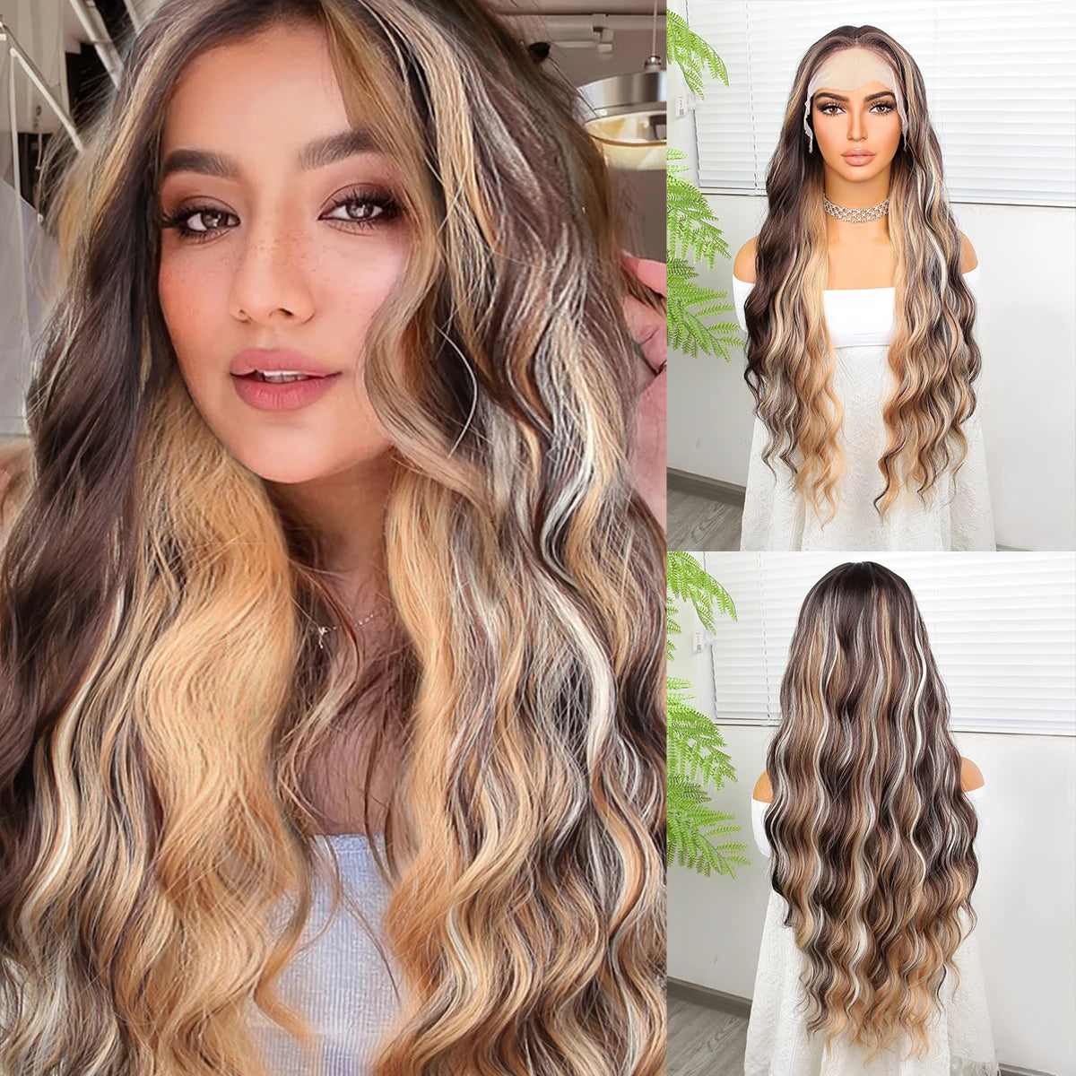 "Ombre 28'' Wavy Grey Lace Front Wig - Synthetic, Heat-Resistant"