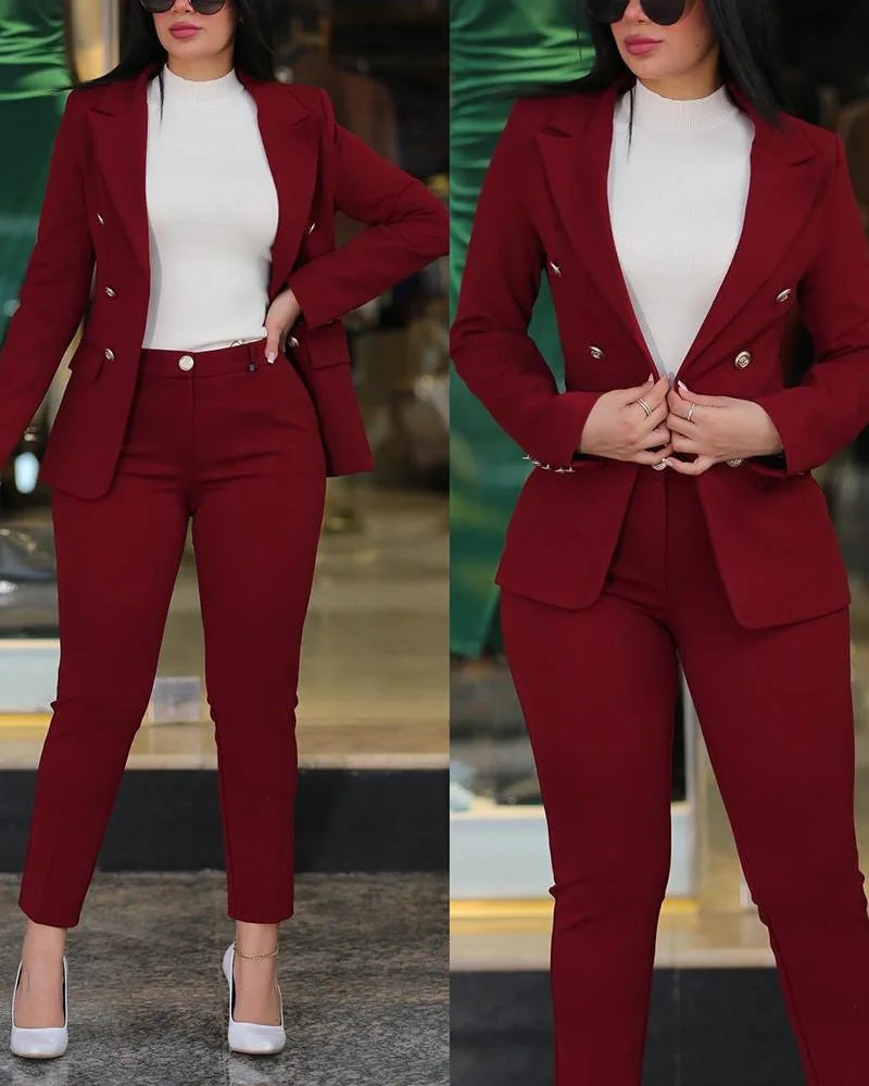 2pcs Women Office Clothing Set Long Sleeve Blazer Jacket