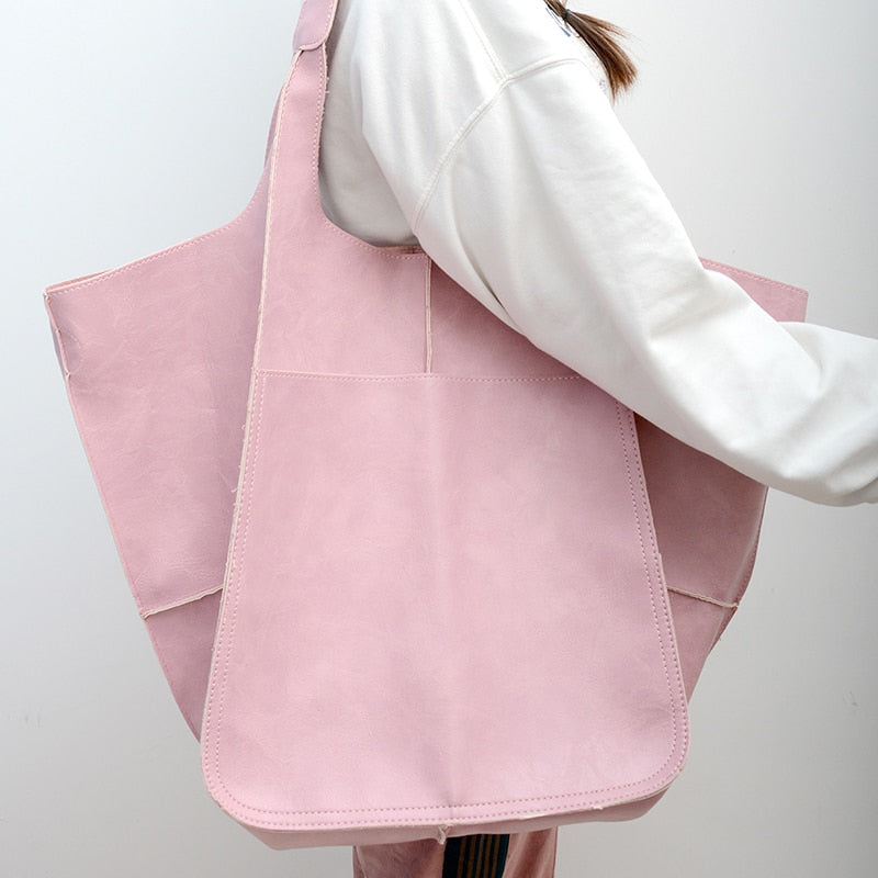 Rretro Handmade Big Beach Tote Bag High Capacity Zipper Shoulder Solid Color Multifunction Handbags For Ladies