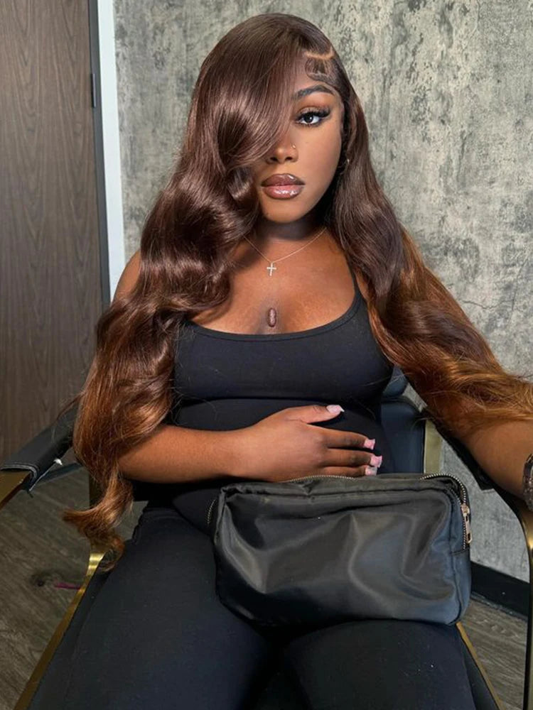 30-36" Chocolate Brown Body Wave HD Lace Front Wig