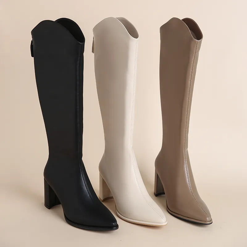 Plus Size 34-43 New Women Boots Zipper Thick High Heels Winter Boots