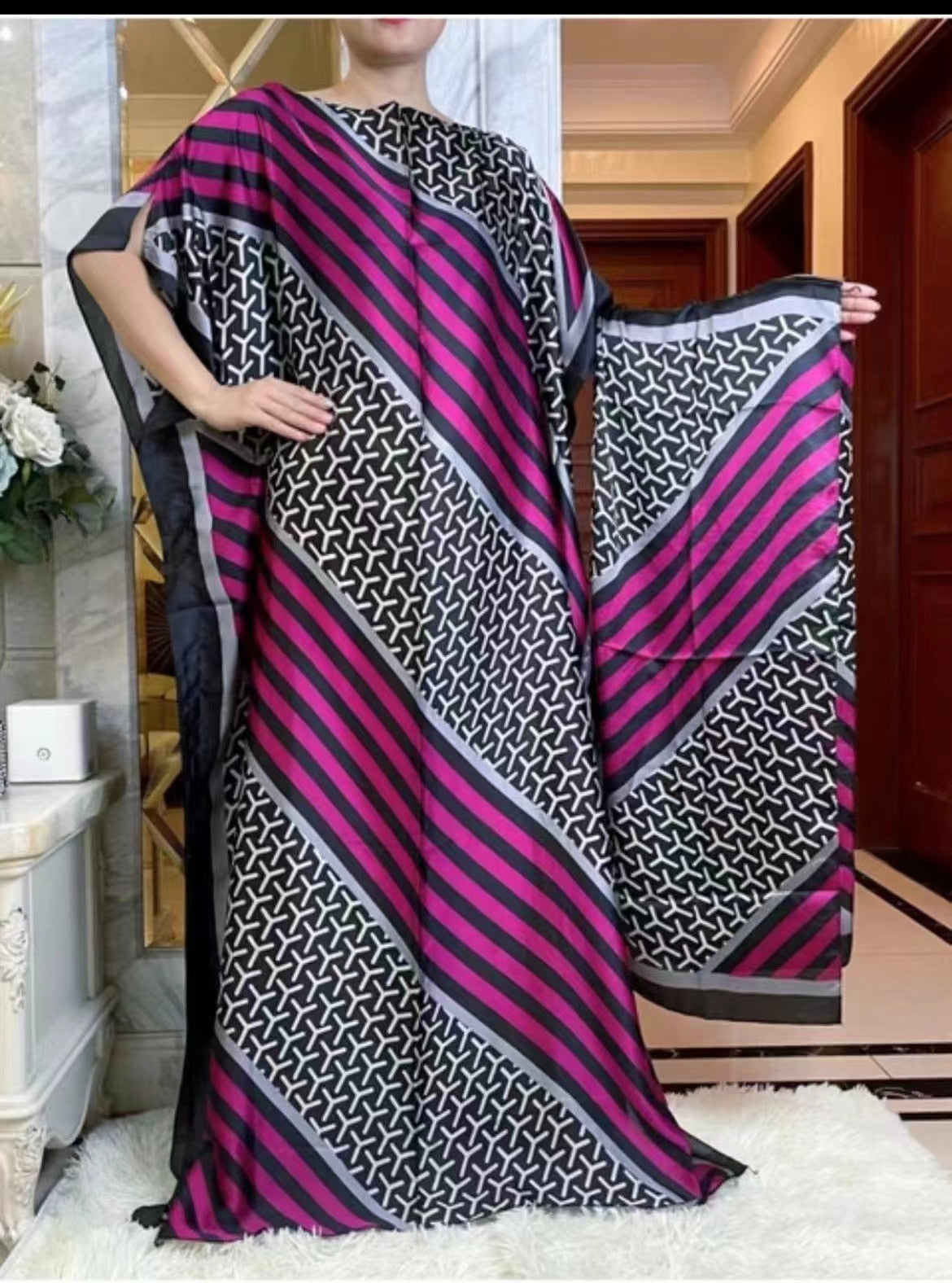 2023 New Style Fashion Oversize African Women Clothing Dubai Dashiki Abaya Free Size Print Design With Scarf Loose Long Dress