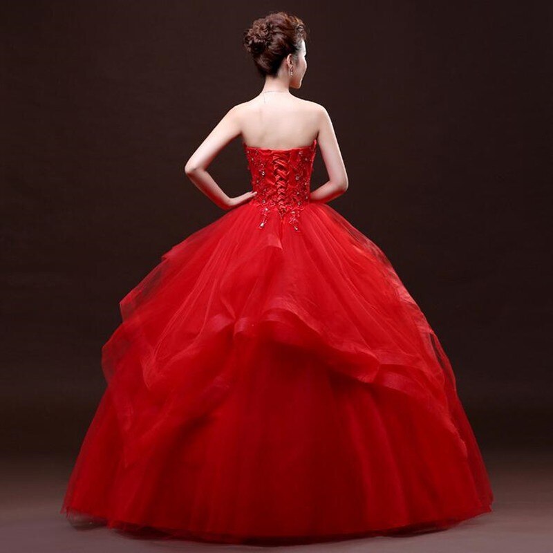 Real Photo RED Romantic Strapless Blue Wedding Dress  Plus Size Vestido De Novia Vintage