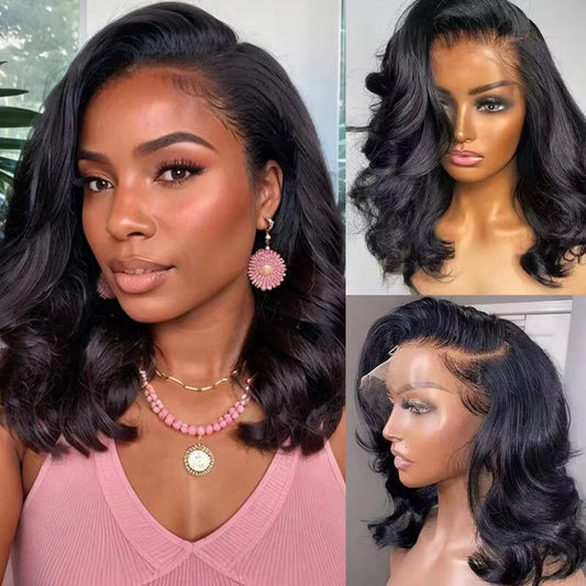 16" Body Wave Bob Wig, 180% Density, Pre-Plucked HD Lace