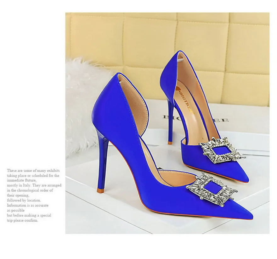 BIGTREE Blue Black Fashion Crystal Square Buckle Women Pumps