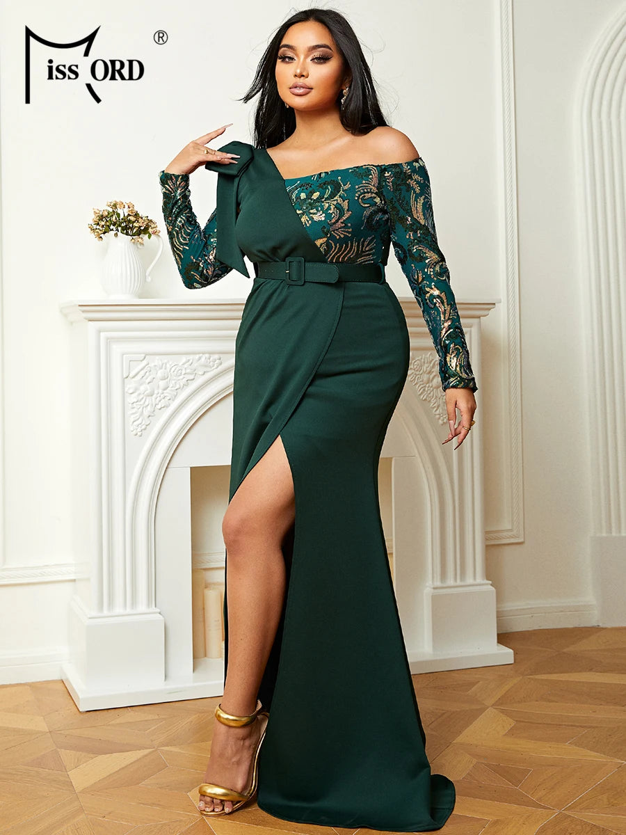 Plus Size Strapless Colorblock Emerald Green Gown Evening Dress