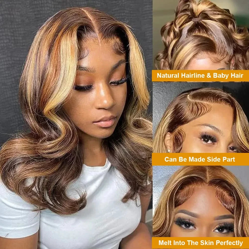 "Honey Blonde Body Wave Bob Lace Front Wig – 13x6 Human Hair"