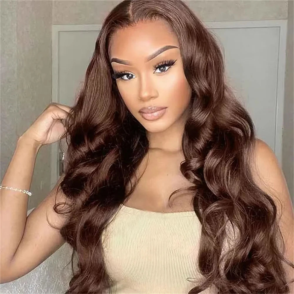 30-36" Chocolate Brown Body Wave HD Lace Front Wig