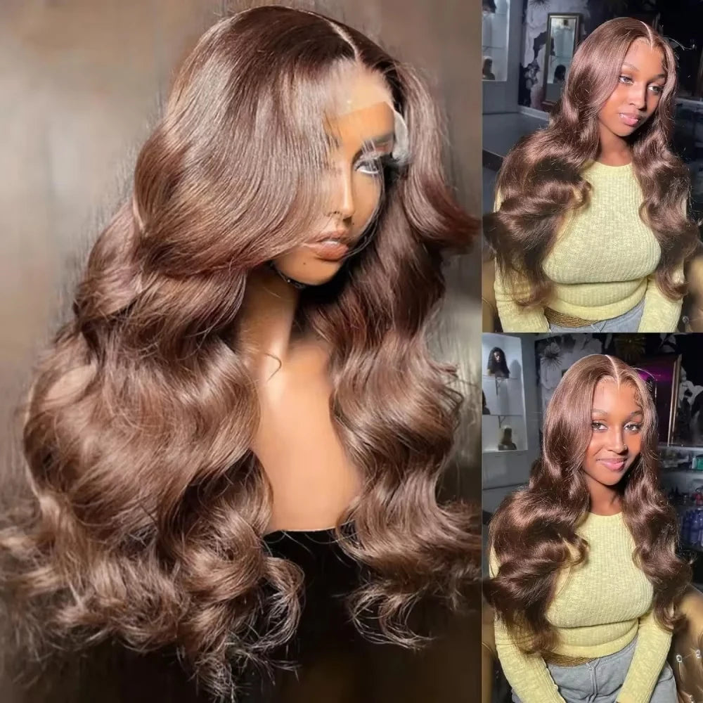 30-36" Chocolate Brown Body Wave HD Lace Front Wig