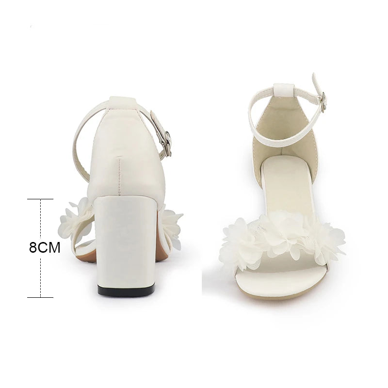 White Women Heels Flower Sandals WCOS21 Wedding Shoes Open Toe Women Pumps