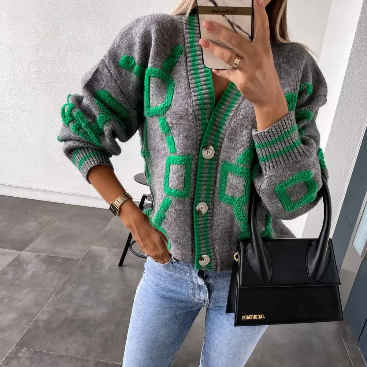 Autumn Winter Knitted Cardigan Fashion V-Neck Sweater