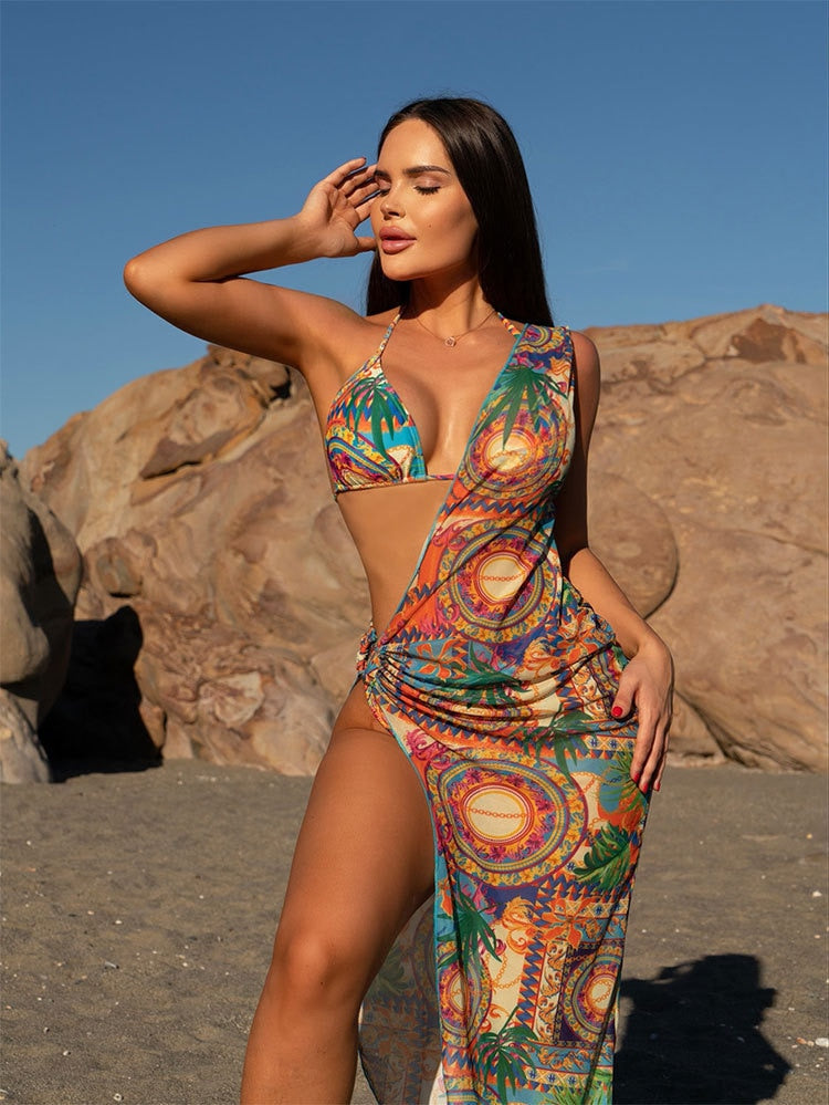 Beach Maxi Dress Bikini One Shoulder Cover Up