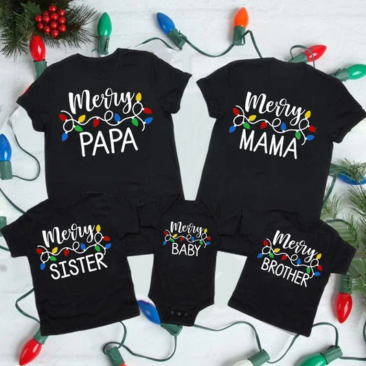 Merry Christmas Family Matching Clothes Party Outfits Tops Baby Jumpsuit Xmas Dad Mom Daughter Son Look T-shirt Holiday T Shirt