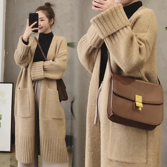 "Women’s Knitted Cardigan - Vintage Long Sweater Coat"