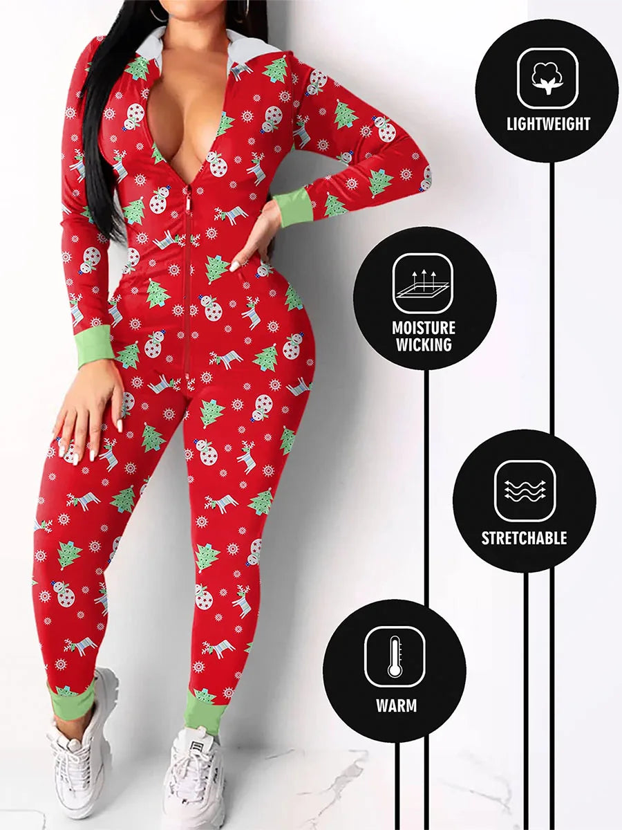 Casual Long Sleeve Zip Up Hooded Holiday Jumpsuit Home wear