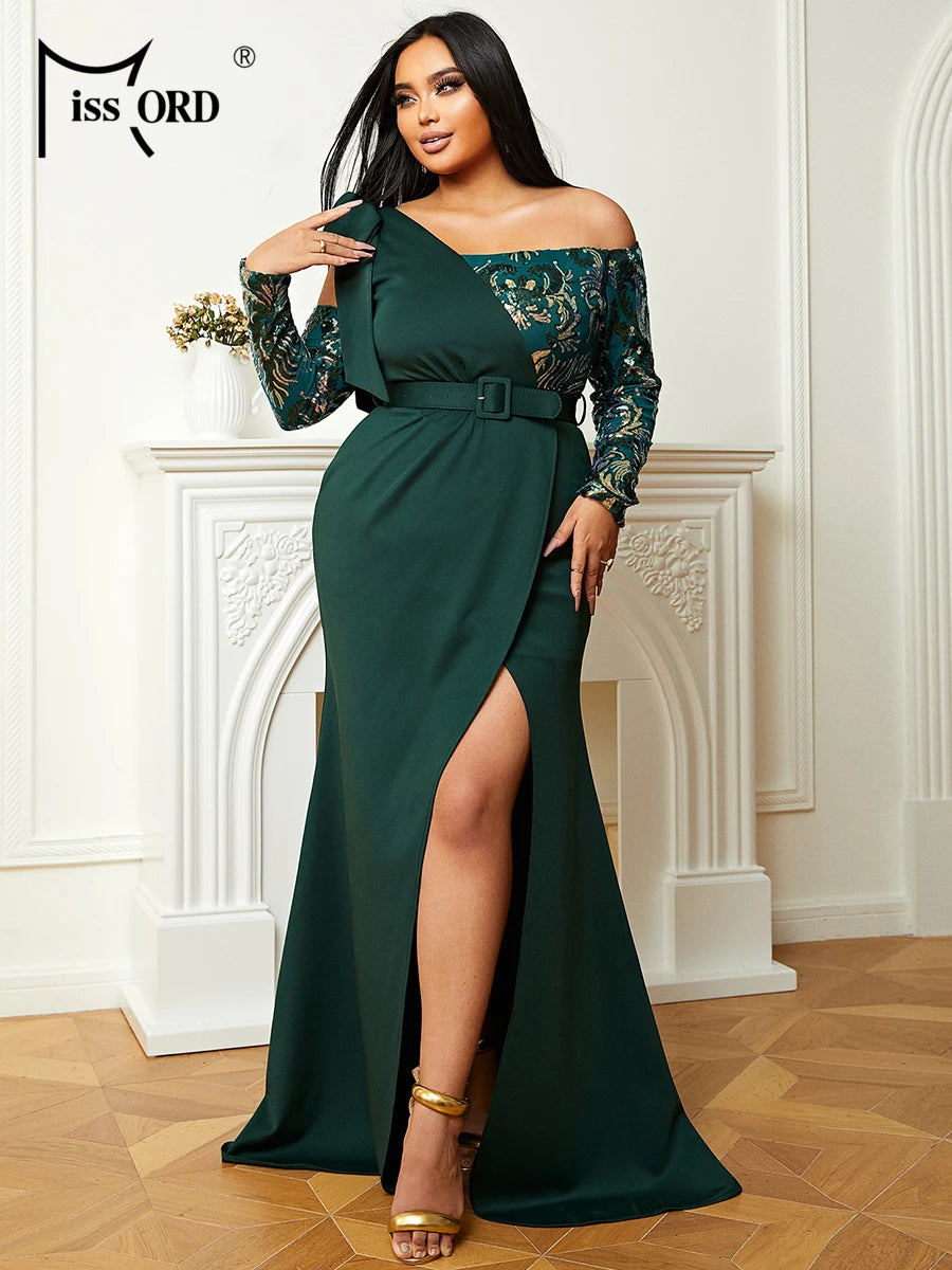 Plus Size Strapless Colorblock Emerald Green Gown Evening Dress