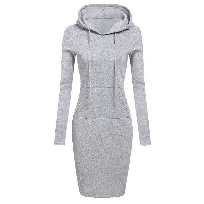 Newest Women's Solid Color Hooded Long Sleeve Dress - S-3XL