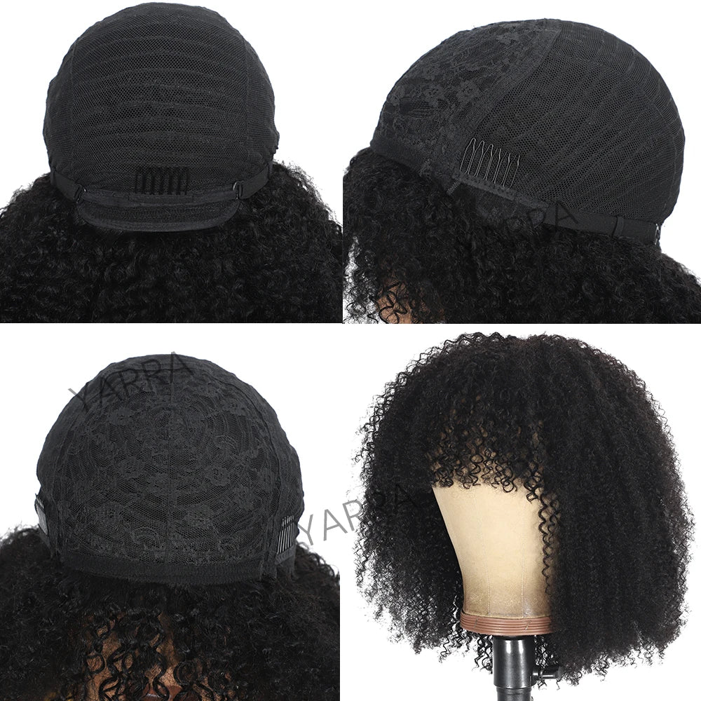 "Afro Kinky Curly Wig with Bangs – 100% Human Hair