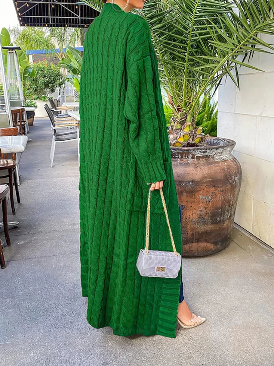 Women's Long Knit Cardigan - Green Crochet Sweater