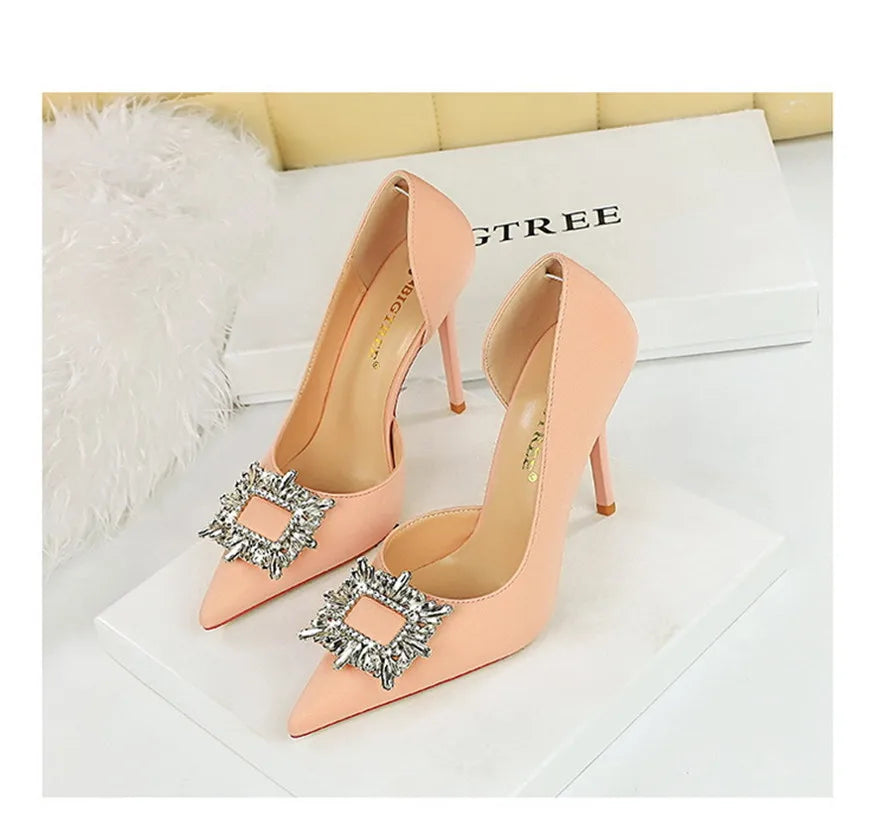 BIGTREE Blue Black Fashion Crystal Square Buckle Women Pumps