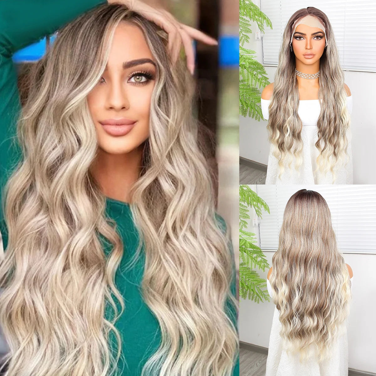 "Ombre 28'' Wavy Grey Lace Front Wig - Synthetic, Heat-Resistant"